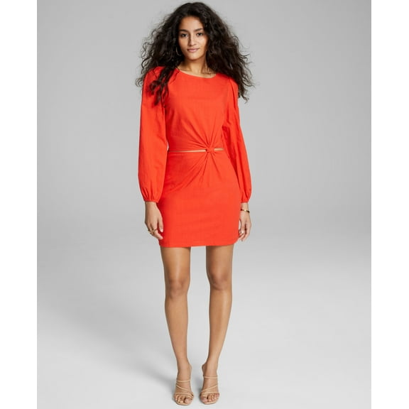 Women's Cotton Cutout Long-Sleeve Mini Dress Spectator Red 2XL