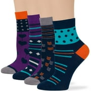 7BIGSTARS KINGDOM Women's Cotton Diabetic Quarter Patterned Socks - 4 Pack Large Seamless Polka Dot Heart Sock Size 10-12 Shoe Size 8-12 L Dark Navy, Purple, Grey, Blue,Orange