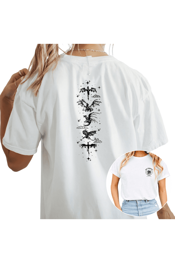 Women's Cotton Dragon Flying Mythical Creatures Graphic Tees T-shirt Basic Tops Short Sleeve Round Neck White S-5XL