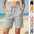 thumbnail image 1 of Women's Cotton Drawstring Shorts Elastic Waist with Pockets, Soft Comfy Casual Summer Shorts for Lounge Beach Outdoor, Womens Shorts Capri Pants | UKHCCC,Pink XL, 1 of 8