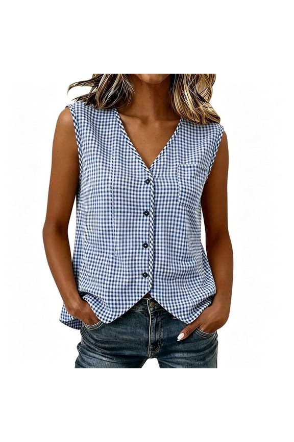 Women's Cotton Eyelet Tank Top Summer Breathable V-Neck Sleeveless Tee Tank Loose Fit Casual Boho Beach Vacation Tops Blue