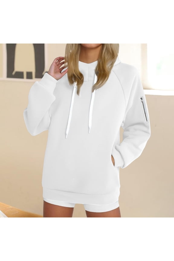 Women's Cotton Fleece Hoodies with Pockets Zipped Long Sleeve Plain Pullover Baggy Comfy Hooded Sweatshirt Tops (2XL, White)