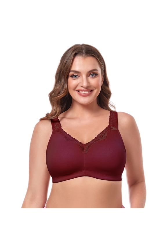 Women's Cotton Full Coverage Wirefree Non-padded Lace Plus Size Bra 32DD