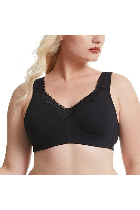 Women's Cotton Full Coverage Wirefree Non-padded Lace Plus Size Bra 32DD