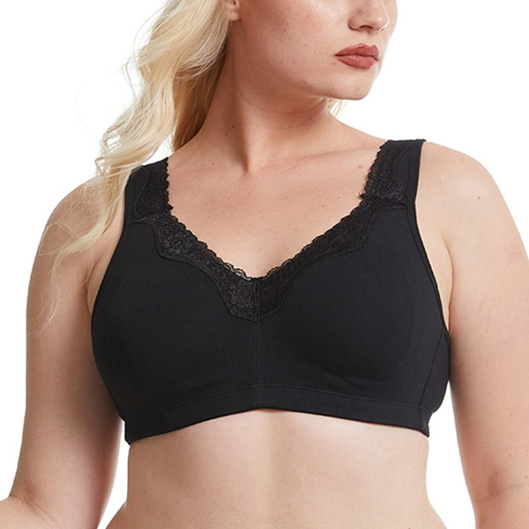 Women's Cotton Full Coverage Wirefree Non-padded Lace Plus Size Bra 32DD 