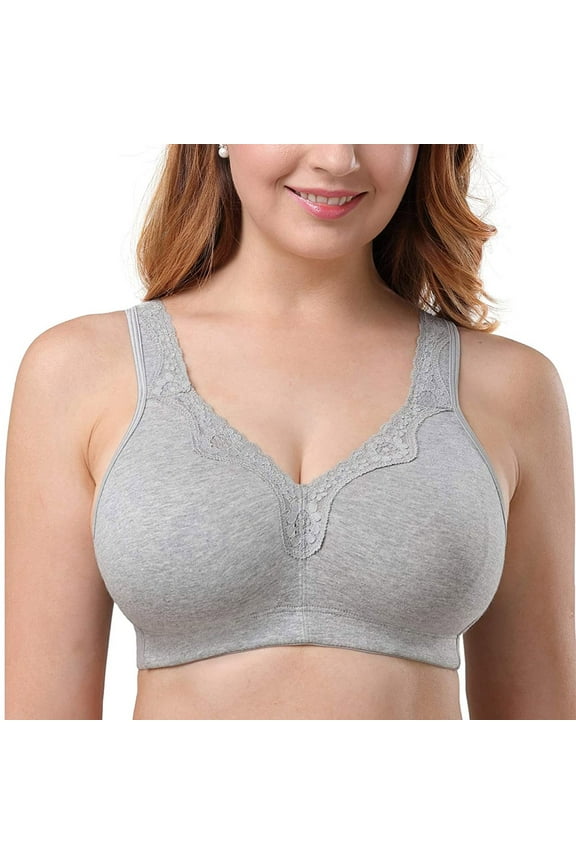 Women's Cotton Full Coverage Wirefree Non-padded Lace Plus Size Bra 32H