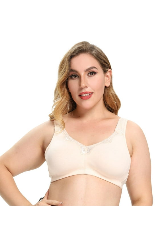 Women's Cotton Full Coverage Wirefree Non-padded Lace Plus Size Bra 32H