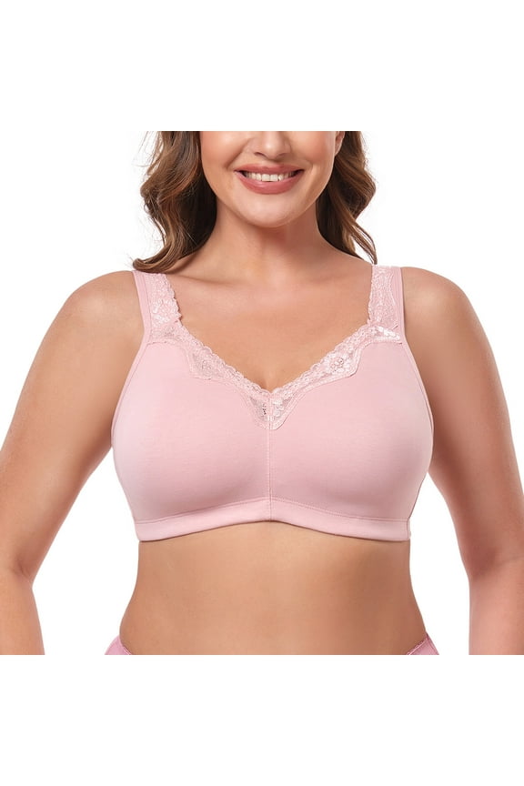 Women's Cotton Full Coverage Wirefree Non-padded Lace Plus Size Bra 32H