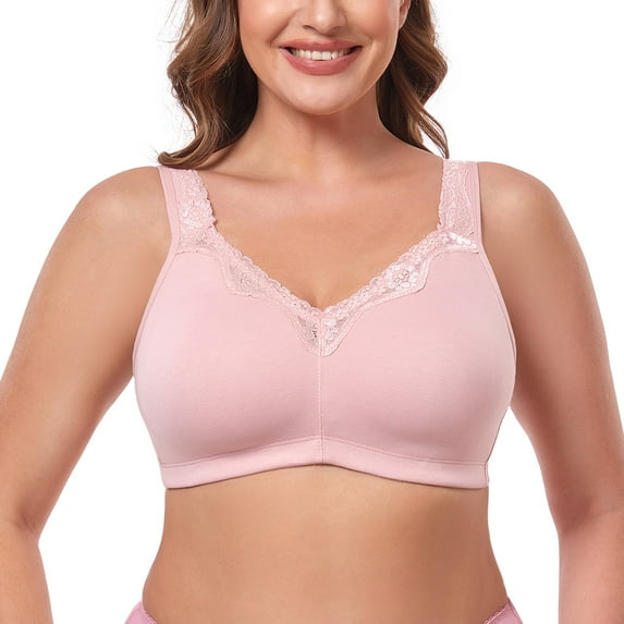 Women's Cotton Full Coverage Wirefree Non-padded Lace Plus Size Bra 34B