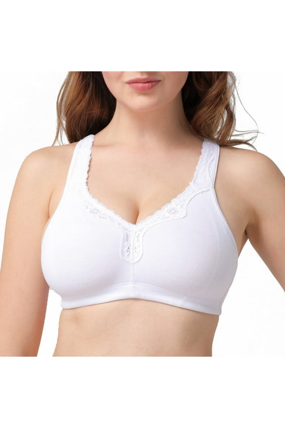 Women's Cotton Full Coverage Wirefree Non-padded Lace Plus Size Bra 34G