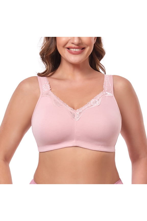 Women's Cotton Full Coverage Wirefree Non-padded Lace Plus Size Bra 36DD