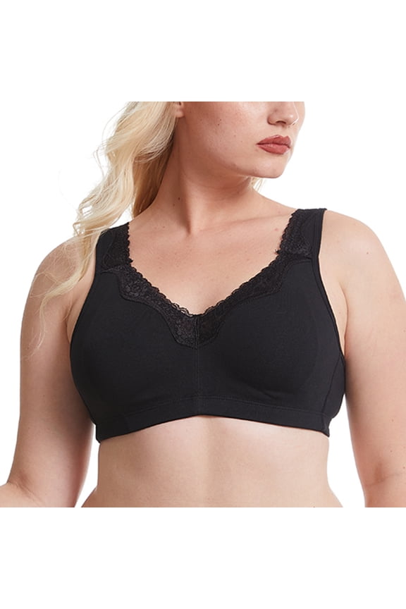 Women's Cotton Full Coverage Wirefree Non-padded Lace Plus Size Bra 38DDD