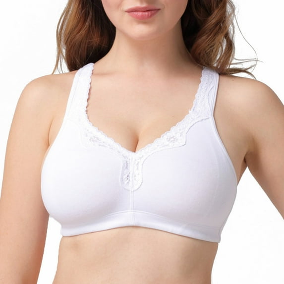 Women's Cotton Full Coverage Wirefree Non-padded Lace Plus Size Bra 38H