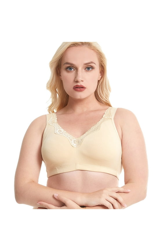 Women's Cotton Full Coverage Wirefree Non-padded Lace Plus Size Bra 40C
