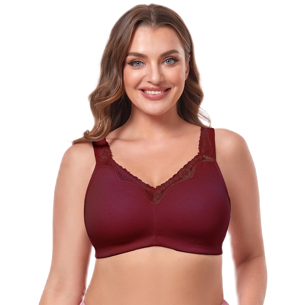Women's Cotton Full Coverage Wirefree Non-padded Lace Plus Size Bra 50A 