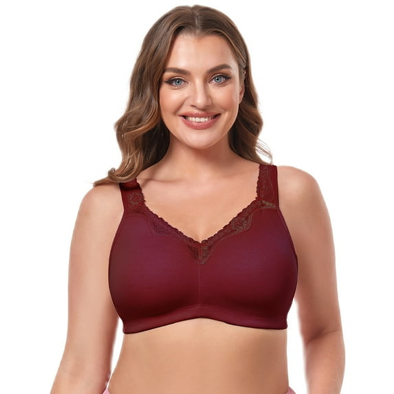 Women's Cotton Full Coverage Wirefree Non-padded Lace Plus Size Bra 42D