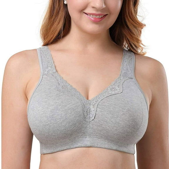 Women's Cotton Full Coverage Wirefree Non-padded Lace Plus Size Bra 44DD