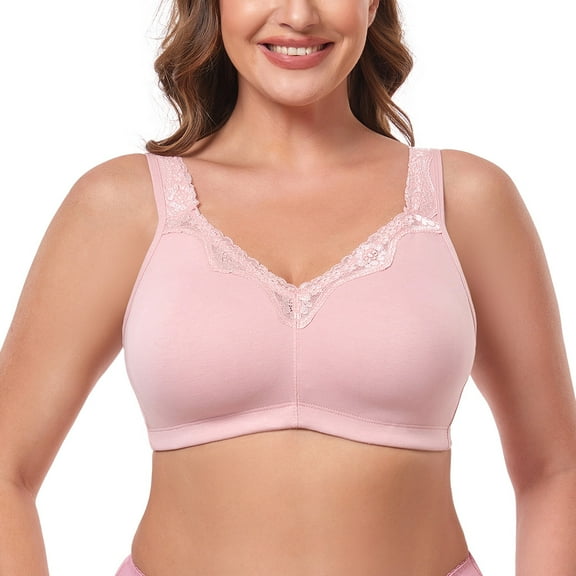Women's Cotton Full Coverage Wirefree Non-padded Lace Plus Size Bra 46DD