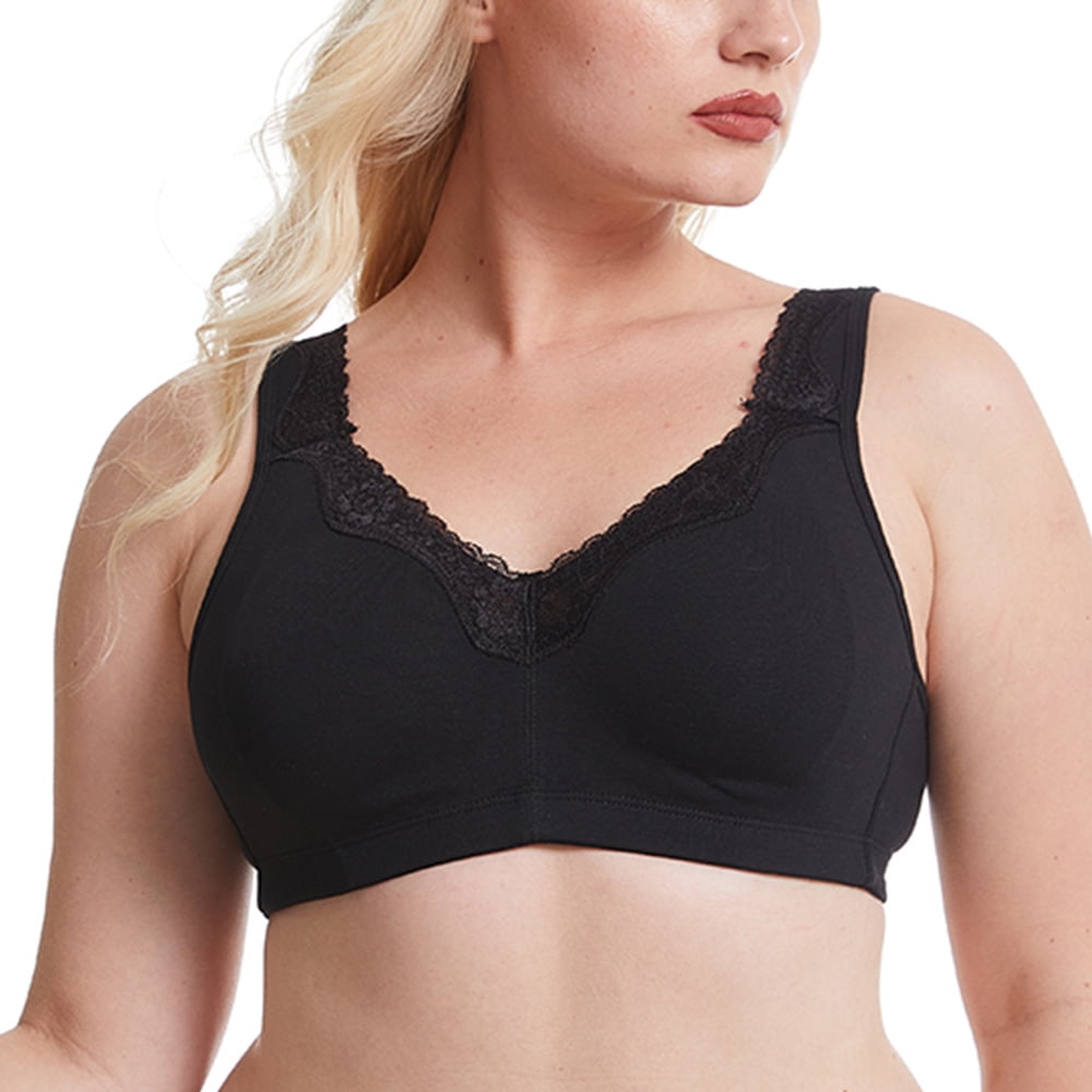 Women's Cotton Full Coverage Wirefree Nonpadded Lace Plus Size Bra 48G