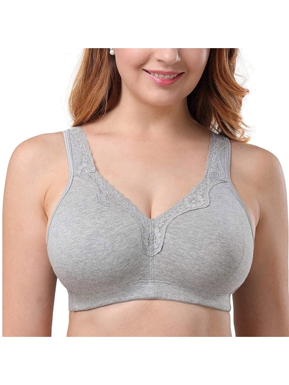 Women's Cotton Full Coverage Wirefree Non-padded Lace Plus Size Bra 50DD