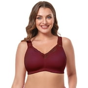 Womens Cotton Full Coverage Wirefree Non-padded Lace Plus Size Bra 50D