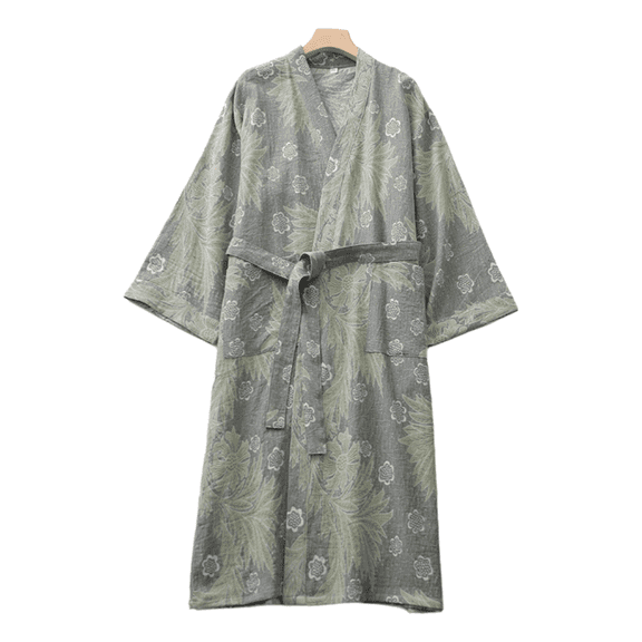 Women’s Cotton Gauze Kimono Robe with Wide Waist Belt, Plus Size Lightweight Bathrobe, Spa and Home Loungewear for All Seasons