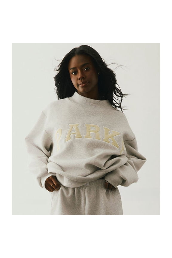 Women's Cotton Half Turtleneck Oversized Sweatshirt, PARKE Letter Patch Embroidery Loose Casual Pullover Top