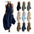 thumbnail image 1 of Women's Cotton Halter Deep V‑Neck Wide‑Leg Jumpsuit Sleeveless Loose‑Fit Casual One‑Piece Pants with Side Pockets Navy XL(XL), 1 of 7
