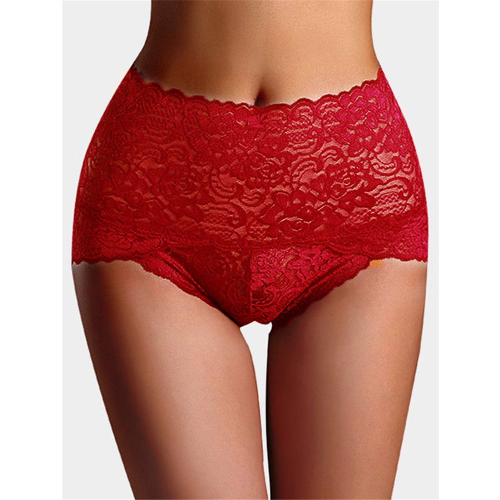 rygai Women Panties High Cut Stretchy Super Soft Breathable Solid Color  See-through Lace Sexy Ladies Tong G-string Briefs Wedding Night  Supplies,Wine Red,One Size 