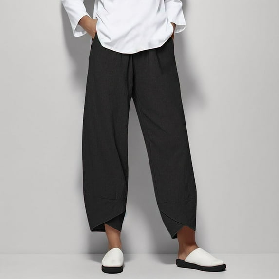 Women's Cotton High Waist Straight Leg Pants, Loose Fit Casual Solid Color Trousers for Summer, Comfortable Breathable Long Pants for Daily Wear, Work, Leisure Activities, and Outdoor Events Black