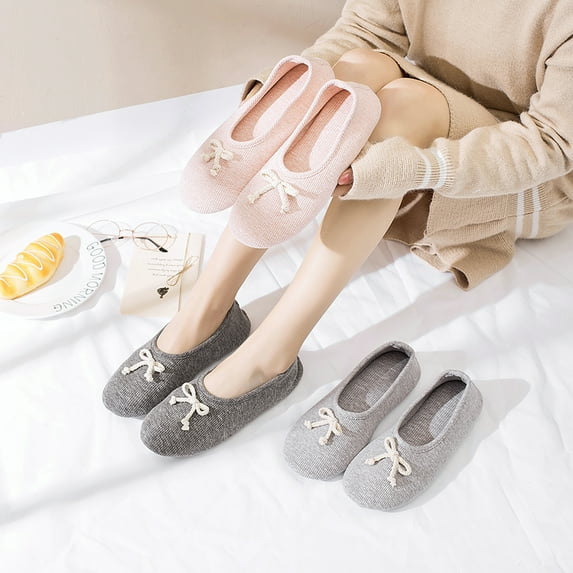 Women's Cotton House Shoes Ballerina Slippers Cute Cotton Closed Toe Slip On Indoor Slippers, Deep Gray