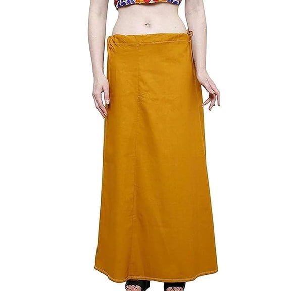 Women's Cotton Inskirt Saree Petticoats/Underskirt Solid Plain Readymade Ethnic Indian Stitched - Waist Adjustable Mustard 2XL