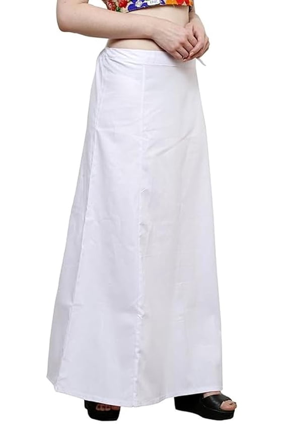 Women's Cotton Inskirt Saree Petticoats/Underskirt Solid Plain Readymade Ethnic Indian Stitched - Waist Adjustable White XL