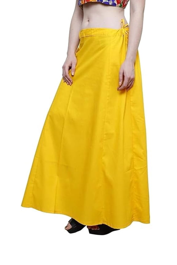 Women's Cotton Inskirt Saree Petticoats/Underskirt Solid Plain Readymade Ethnic Indian Stitched - Waist Adjustable Yellow 2XL