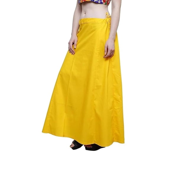 Women's Cotton Inskirt Saree Petticoats/Underskirt Solid Plain Readymade Ethnic Indian Stitched - Waist Adjustable Yellow L