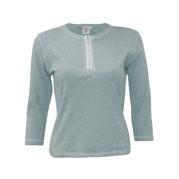Women's Cotton Jersey Knit 3/4 Sleeve Striped Zip-Up Henley
