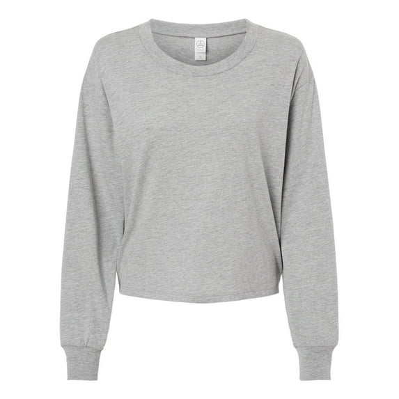 Women`s Cotton Jersey Long Sleeve Crop Tee, M, Heather Grey