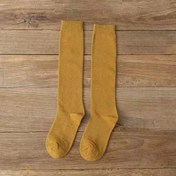 Women's Cotton Knee High Socks, Casual Solid Color Knit Long Stockings, Soft and Breathable Athletic High Tube Socks, Assorted Colors, Ginger, One Size