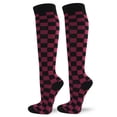 thumbnail image 1 of Women's Cotton Knee High Socks - Checked Plaid Tartan Pattern Fashion Socks, Checked Black / Hot Pink, 1 of 1