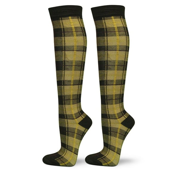 Women's Cotton Knee High Socks - Checked Plaid Tartan Pattern Fashion Socks, Tartan Tan