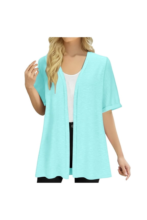 Women's Cotton Knit Shrug - Short Sleeve Open Front | Casual Summer Fall Lightweight Loungewear Beach Cover Up Breathable