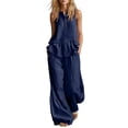 thumbnail image 1 of Women's Cotton Linen 2-Piece Outfit Sleeveless Ruffle Hem Tank Top Wide Leg Pants with Pockets Casual Summer Set Navy XXL(XXL), 1 of 6