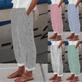 thumbnail image 1 of Women's Cotton Linen Blend Straight Leg Pants with Elastic Waist and Side Pockets Comfortable Loose Fit Casual Trousers, 1 of 9