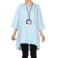 thumbnail image 1 of Women's Cotton Linen Blouse V-Neck Tunic Tops 3/4 Sleeve Shirt Clothing Blue XXL, 1 of 5