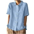 thumbnail image 1 of Women's Cotton Linen Button Down Shirts Double Breasted Short Sleeve Shirt Tops Summer Casual Lapel Dressy Blouses, 1 of 8