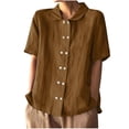 thumbnail image 1 of Women's Cotton Linen Button Down Shirts Double Breasted Short Sleeve Shirt Tops Summer Casual Lapel Dressy Blouses, 1 of 8