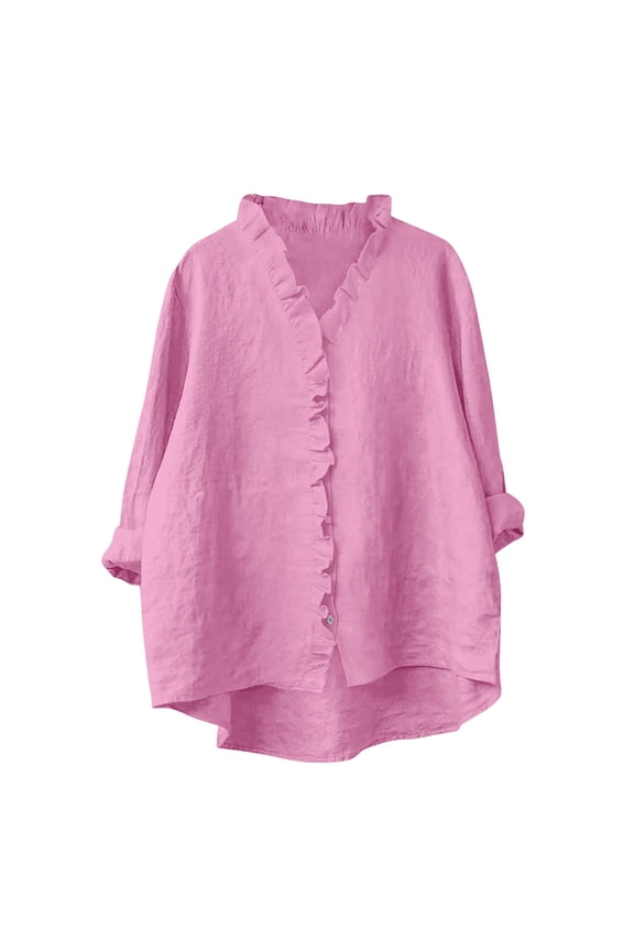 Women's Cotton Linen Button Down Shirts Summer Blouse Long Sleeve V Neck Loose Gauze Tunic Casual Beach Clothes 2025