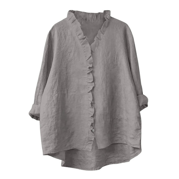 Women's Cotton Linen Button Down Shirts Summer Blouse Long Sleeve V Neck Loose Gauze Tunic Casual Beach Clothes 2025