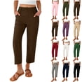 thumbnail image 1 of Women's Cotton Linen Capri Pants Summer Lightweight Elastic Waist Work Pant Ankle Cropped Trousers with Pockets 2026 Brown XL, 1 of 7