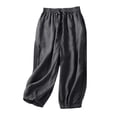 thumbnail image 1 of Women's Cotton Linen Capri Pants with Lace Trim Casual Drawstring Elastic Waist Pants Summer Lightweight Cropped Trousers with Pockets Gray M, 1 of 7